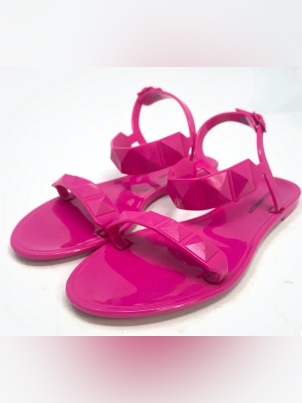 Rebecca Minkoff Hot Pink Studded Jelly Sandals, Sz 38 / US Sz 7.5-8, Like New